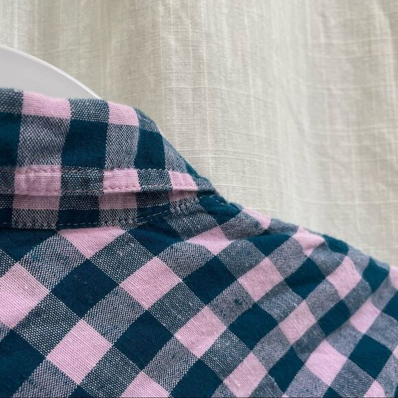 J. Crew Pink Teal Popover Plaid - Picture 10 of 11